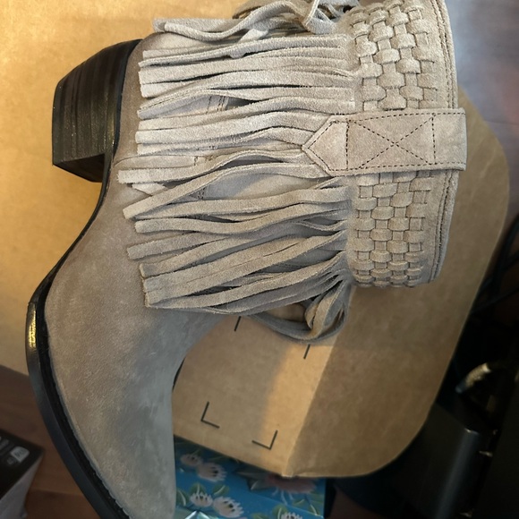 Fringe Suede Ankle Boots - Taupe - Picture 1 of 4